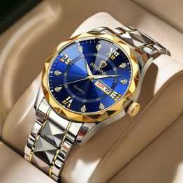 Binbond Stainless Steel Classic Waterproof Men Watch - Blue Golden