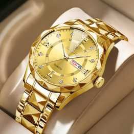 Binbond Stainless Steel Classic Waterproof Men Watch - Golden