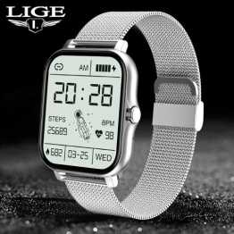 LIGE GT20 Full Touch Sport Smart Watch Men Women Heart Rate Fitness Tracker Bluetooth call Smartwatch Silver Color