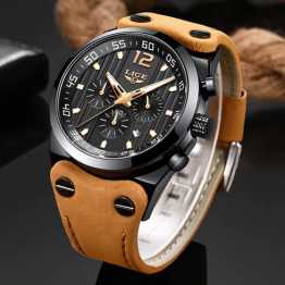 LIGE Top Brand Luxury Chronograph Leather Sport Quartz Wrist Watch