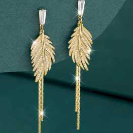 Luxury Design Jewelry for Women Leaf Tassel Stud Earrings for Women Crystal Wedding Earring Valentines Day Gift Pendientes Mujer