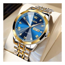 OLEVS 9931 Fashion Quartz For Men- (Gold blue White)