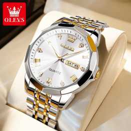 OLEVS 9931 Fashion Quartz For Men- (Silver Gold)
