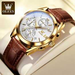 Olevs Mens Classic Leather Quartz Watch-white