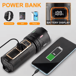 Super Powerful Digital USB Rechargeable High Lumens Flashlights Camping Torches With Dual Switch.