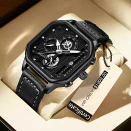 Trsoye Luminous Leather Men’s Watch Black-White