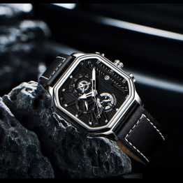 Trsoye Luminous Leather Men’s Watch Gold